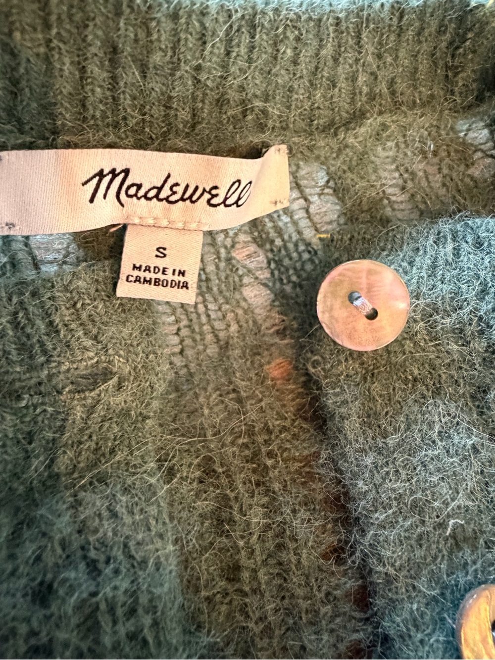 Madewell Green Alpaca Blend Pointelle Cardigan Sweater Size Small - Picture 3 of 5